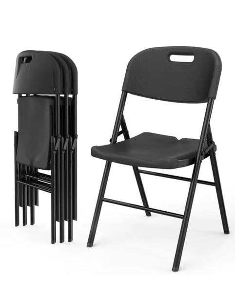4 Piece Black Plastic Folding Chairs for Weddings, Picnics, Events