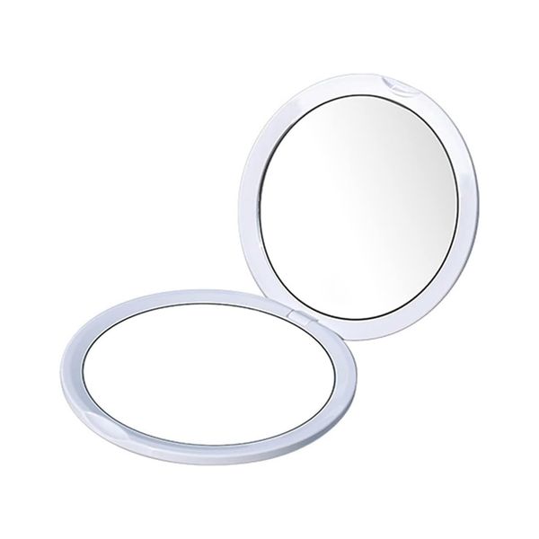 Round Compact Mirror, 10X Magnifying Double-Sided Handheld Mirror (White)