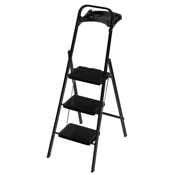 Anchor 3-Step Wide Anti-Slip Steel Ladder with Tool Tray