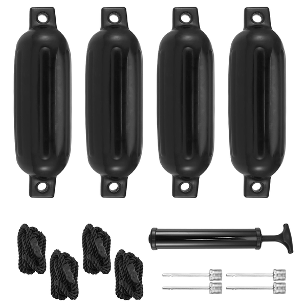 Boat Fenders 4Pcs 4.5x16 Inch Inflatable Ribbed Marine 6.5 Ft Needles