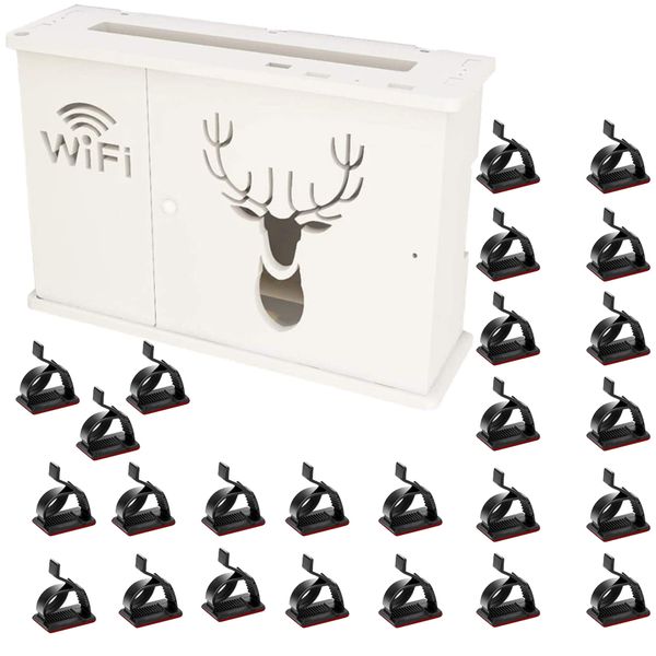 Home Wall Mounted Wifi Storage Box Deer &amp; Computer Cable Clips 26 Set(39cm)