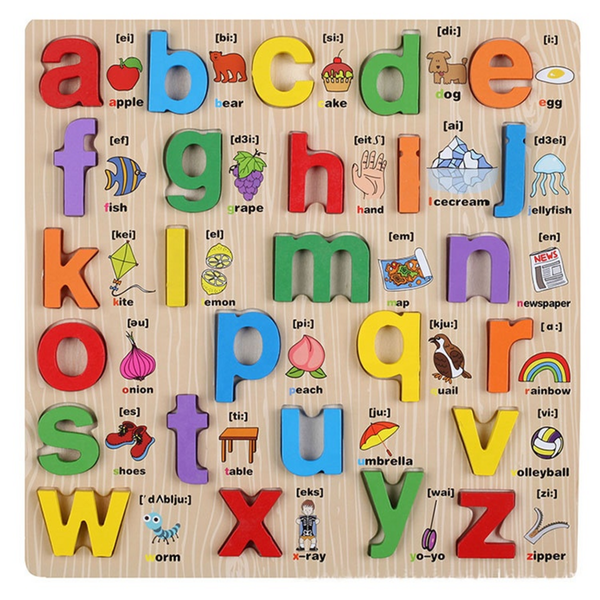 Wooden Alphabet Lower Case Puzzle Board - Multicolor