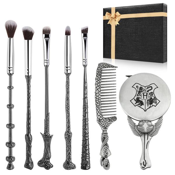 Wizard Wand Makeup Brushes Set, 5-Piece Fantasy Gift Box with Mirror &amp; Comb