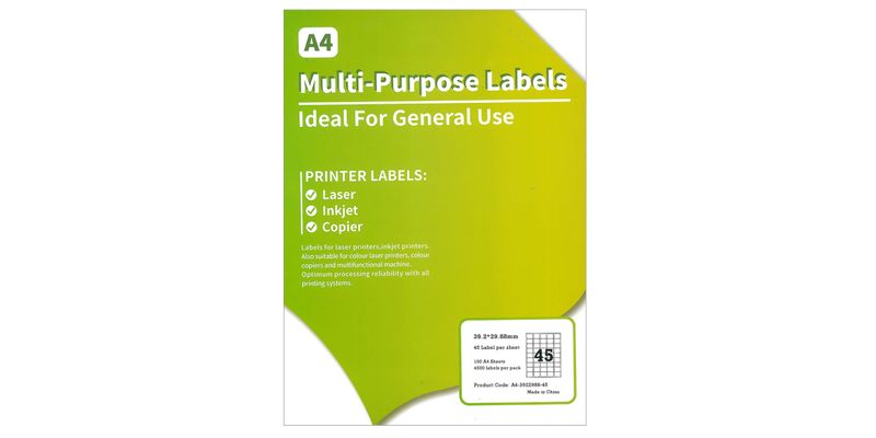 INKWAREHOUSE 45Up Label Self Adhesive A4 Size 100 Sheets