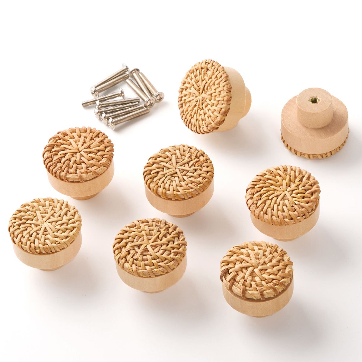 Chenshia 8 Piece Wooden Rattan Drawer Knobs - Woven Furniture Handles Set