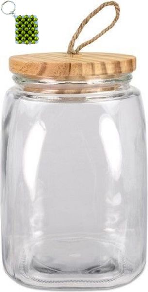 Jar Storage Container with Bamboo Lid - Versatile Glass Organizer &amp; Key Ring