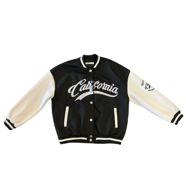 Kids Varsity Baseball New Style Jackets-B1-Black White Sleeve