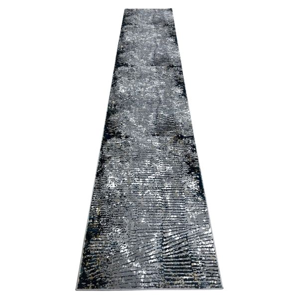 Turkish Modern Grey/Black 400 x 80cm Runner Rug