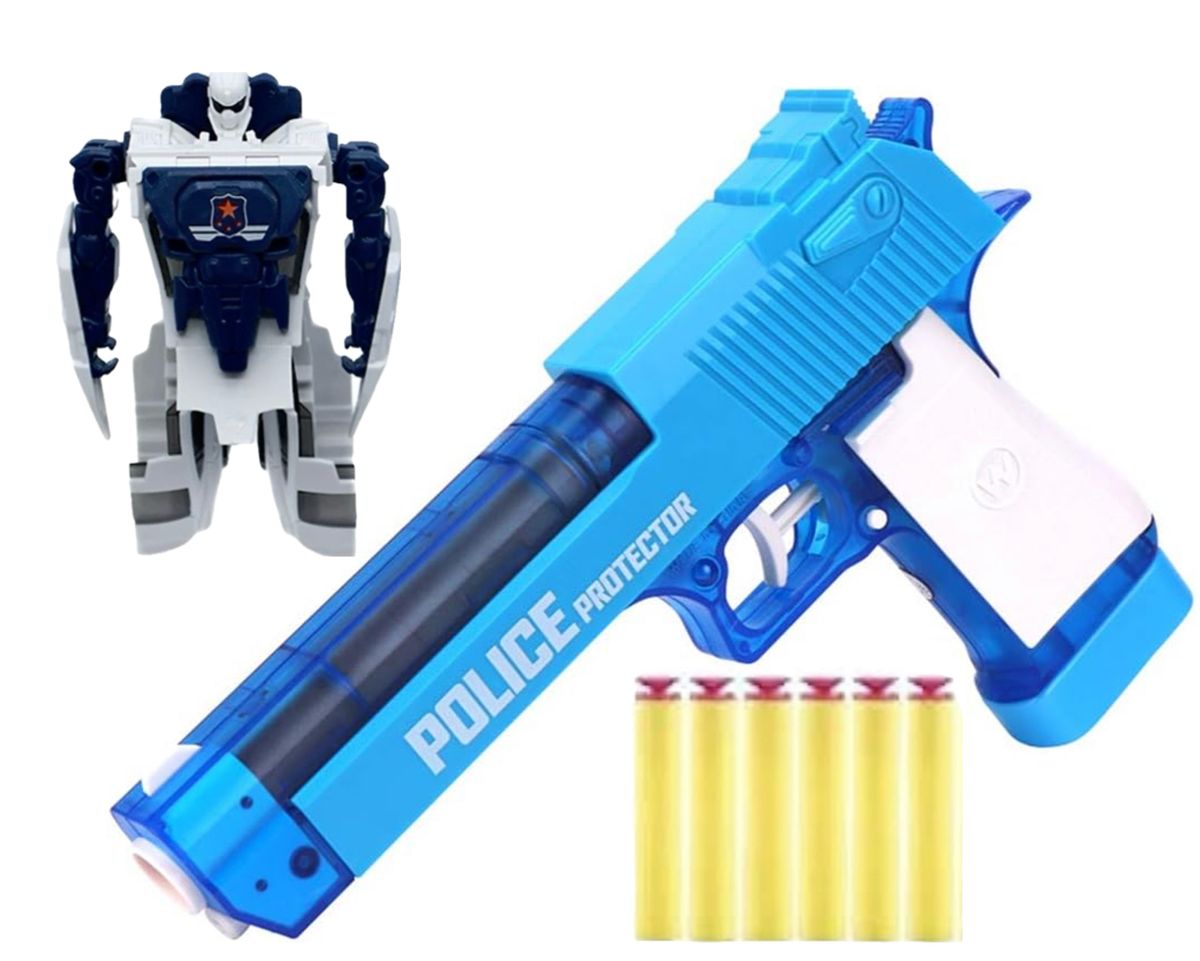 Foam Suction Bullet Shooting Police Toy Gun and Robot Transforming Car ...