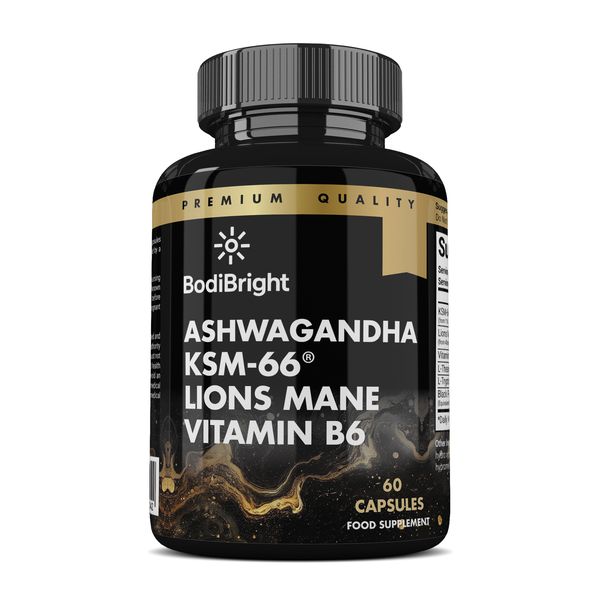 Ashwagandha KSM-66 + Lions Mane + Vitamin B6 (60 Capsules)