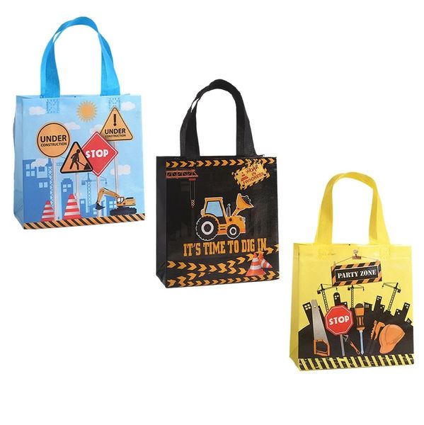 Construction Plastic Party Pack Loot Tote Bags - Set of 3