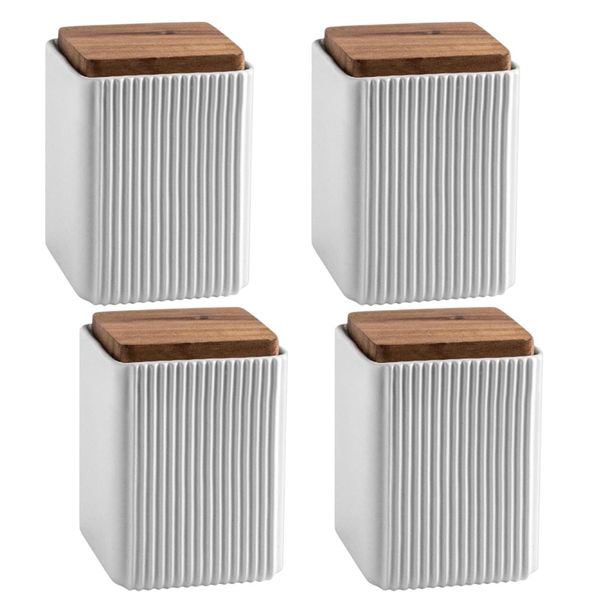 Pack Of 4 Nordic Ceramic Ribbed Storage Containers