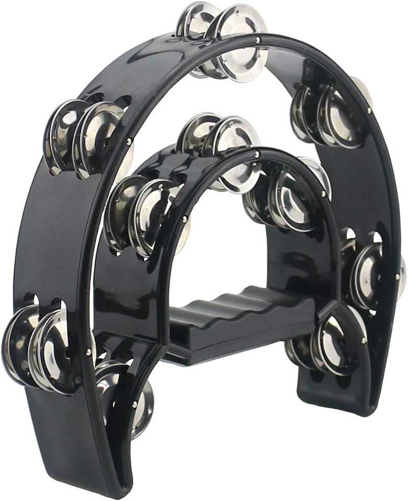 10" Double Row Tambourine Metal Jingles Half Moon Hand Held Percussion Drum