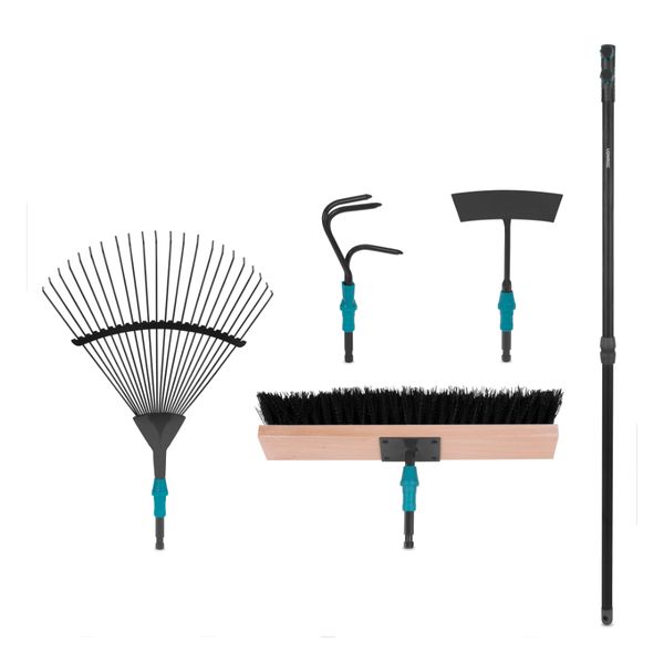 VONROC Gardening Tool Set 4-1, V-Fix System | Rake, Broom, Hoe, Cultivator