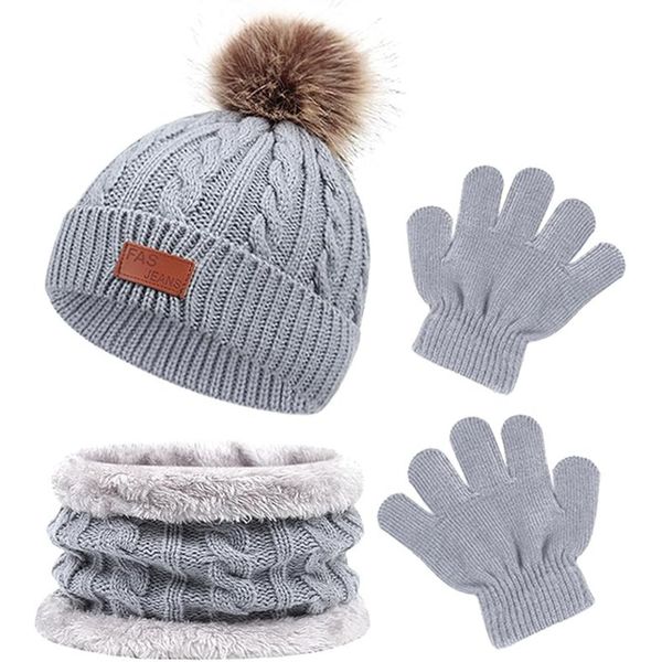 Kids Winter Hat Gloves Scarf Set, Girls Boys Hats Beanie Set