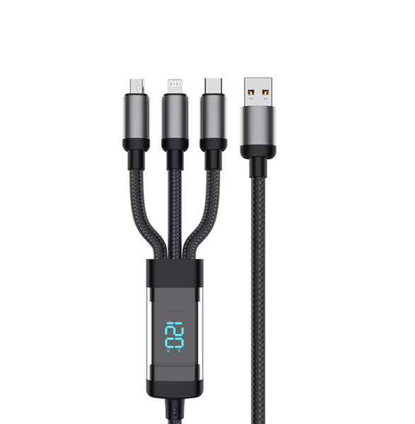 IPSTYLE 120W Digital Display Super Fast Charging 3-In-1 Cable