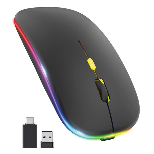 Ntech Slim Rechargeable RGB LED Wireless Optical Mouse - Pack of 2