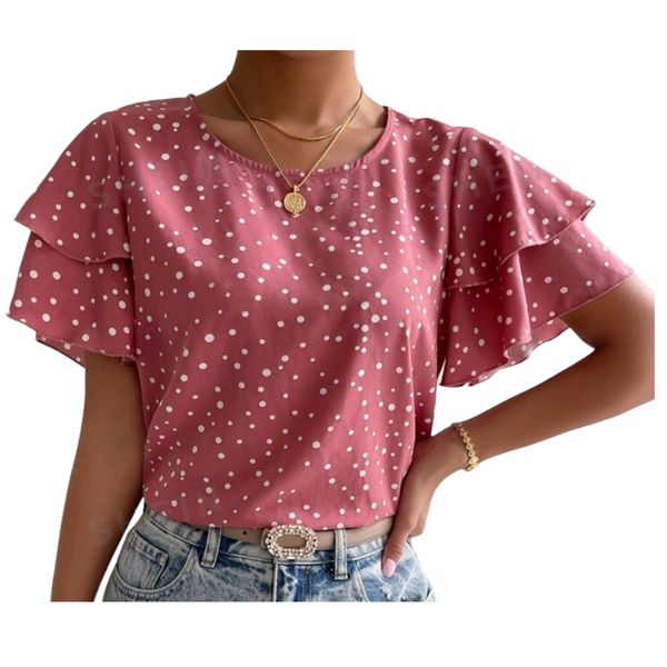 Women's Short Sleeve Blouse - Polka dot