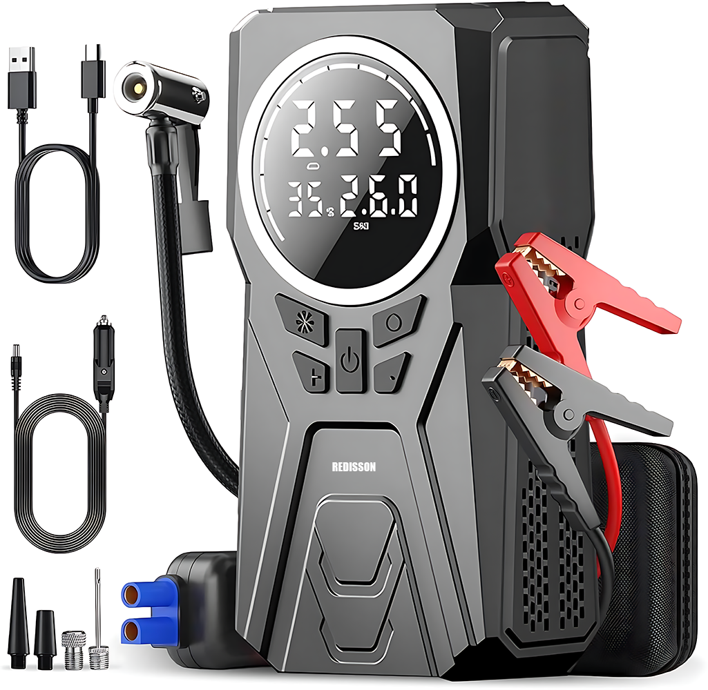 4 In 1 Smart Jump Starter with Air Compressor,8000mAh Powerbank