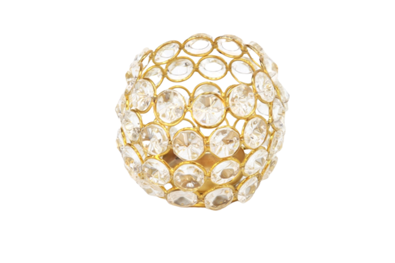 Small Round Gold Plated Acrylic Crystal Beaded Candle Holder - 4 Pack