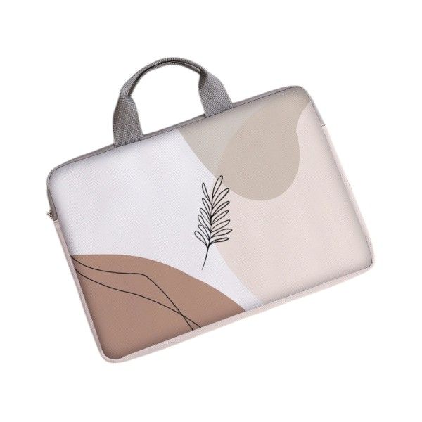 Splash Resistant Abstract Leaf Design Laptop Bag 13-13.9 Inch - Beige