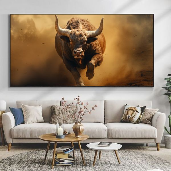 Canvas Wall Decor - Wild Dramatic Charging Bull - 0240