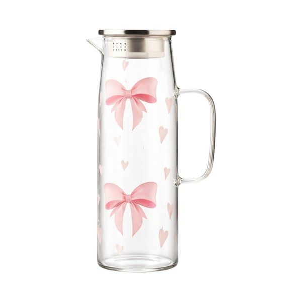 1.5L Bows &amp; Hearts Print Serving Jug With Lid - Transparent