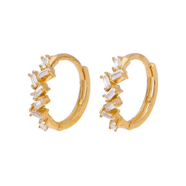 Jewellery Box - 9ct Gold Baguette Claw Set CZ 12mm Huggie Hoop Earrings