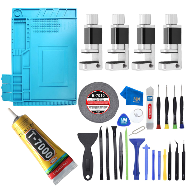 30 Piece Cellphone Tablet Repair Tool Kit - T7000 glue,Clamp,Repair Mat