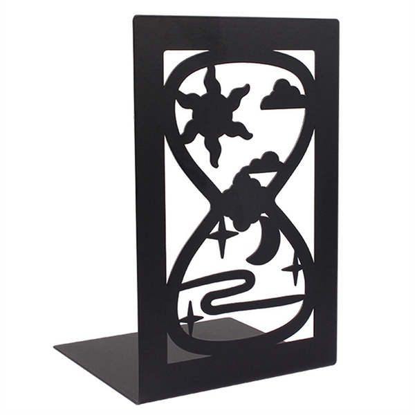 F-Decorative Hollow-Out Bookends for Art Hourglass Design Metal Book Stan