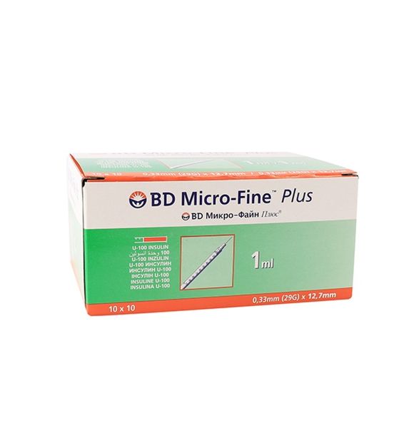 BD Microfine+ U100 1ml Syringe with 29 Gauge 1.2cm Needle 100's