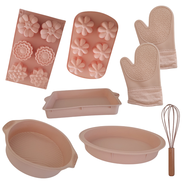 Silicone Baking Moulds Set - 8 Piece - PINK