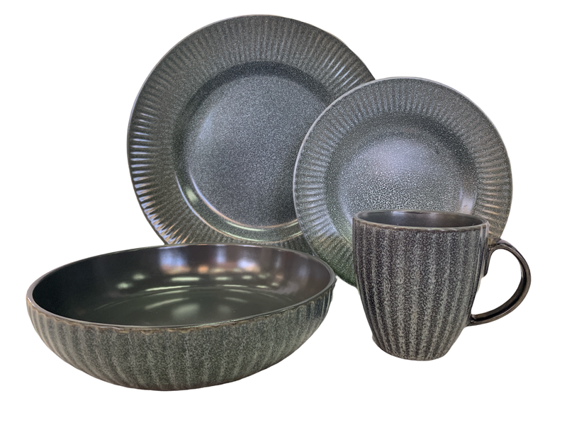 Dinner Set Embossed Reactive Assorted Designs And Colours - 16 Piece