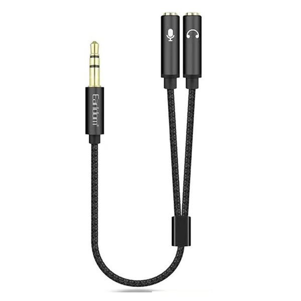 Earldom 3.5mm Male to 2-Female 3.5mm Headphone Mic Audio Cable AUX202-35