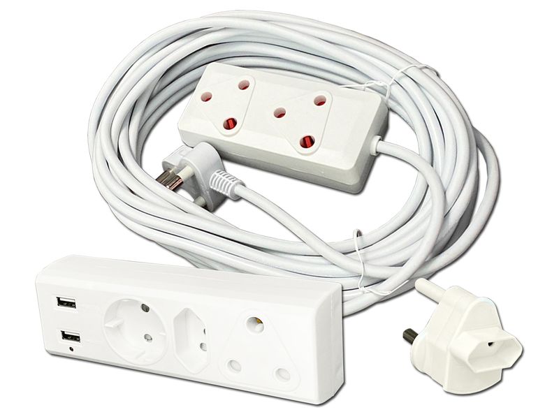 Everlotus Extension Cord 10M Bundle With 3 Way USB Multiplug And 1 Adapter