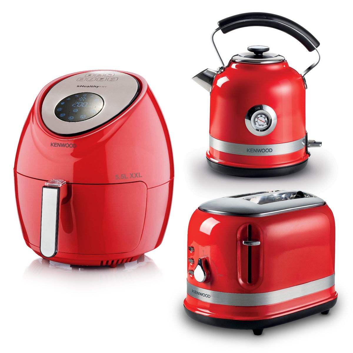 Kenwood Air Fryer Kettle & Toaster Breakfast Bundle in Red KWBNDL
