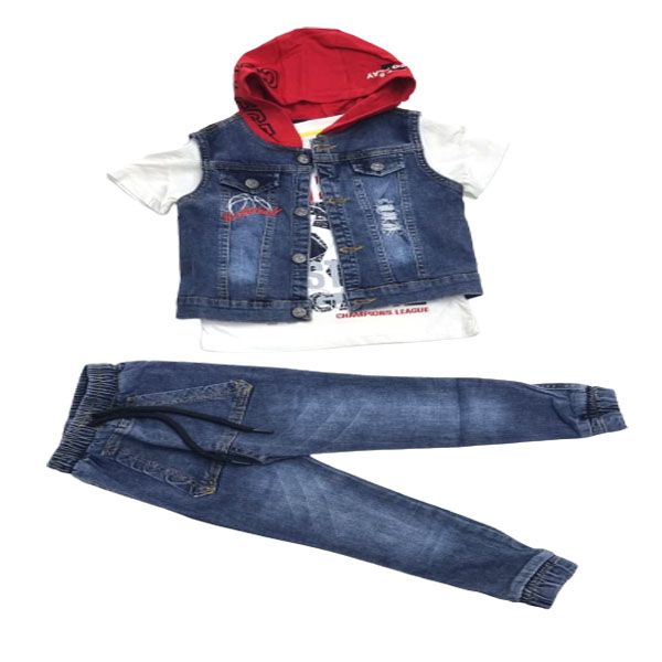 Little People Shop - Boys Red Hoodie Denim Jean Set