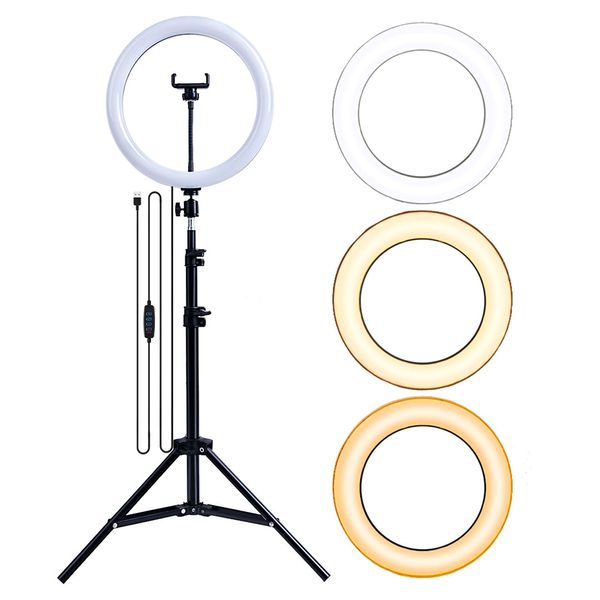 10Inch LED Ring Light 180 Rotatable with Tripod Stand 3 light Mode