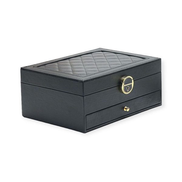 Black PU Leather Jewelry Box With 2 Drawers