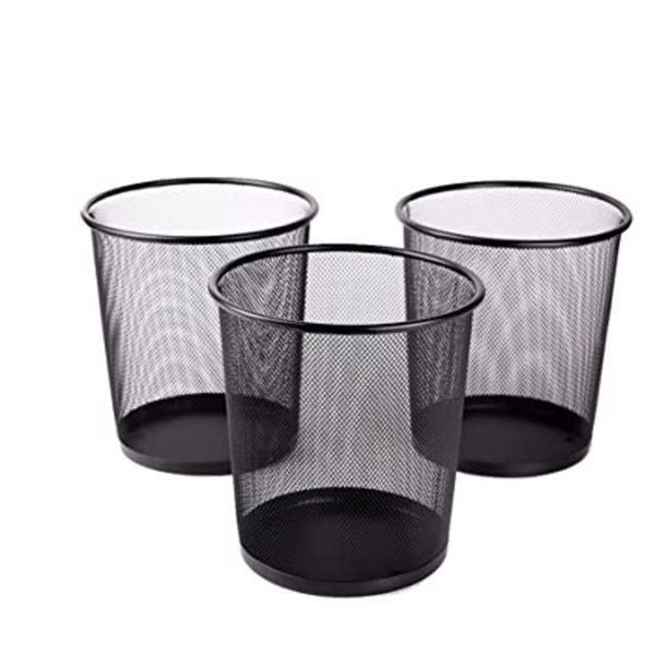 Small Black Mesh Paper Waste Bins - 3 Piece Set for Desk &amp; Office Use