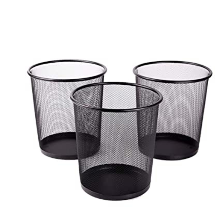 Small Black Mesh Paper Waste Bins - 3 Piece Set for Desk & Office Use