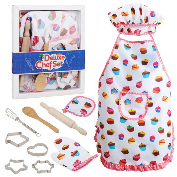 11 Piece Kids Chef Set, Pretend Play Kitchen Toys Baking Tools for Toddler