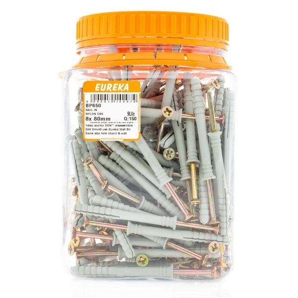 EUREKA Nail-In Anchor Nylon Countersunk 8 x 80mm Q:150 BP650