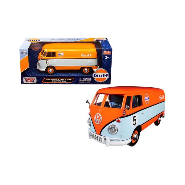 MotorMax-VW Type 2 (T1) Delivery Van #5 Gulf Light Blue / Orange -1:24
