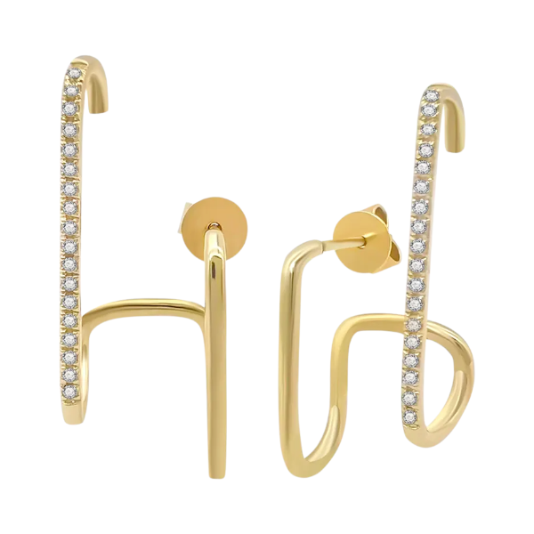 Multi-Tier Pave Hoop Earrings - Yellow Gold