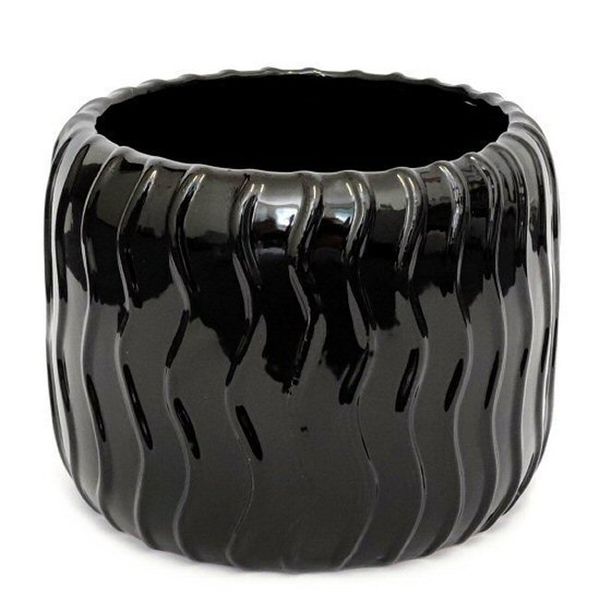 PH Garden - Large Pot Cover White With Wiggle Design Black D19 x H15cm