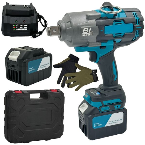 2100nm Torque 3/4" Chuck Brushless Impact Wrench/2 Batteries/Case/Gloves