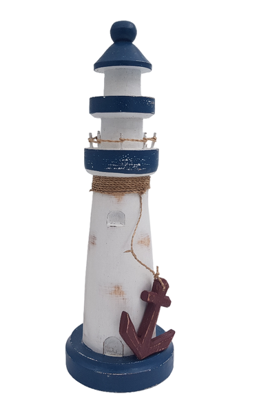 Wood Lighthouse Red Anchor With Rope - 35cm