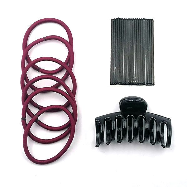 School Hair Accessories - Black/Maroon- 27 Pieces