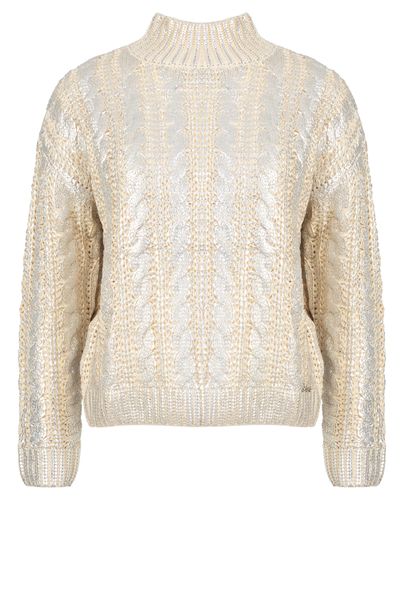 Sissy Boy: BRIGHTENING SILVER Metallic Polo Neck Knit Sweater